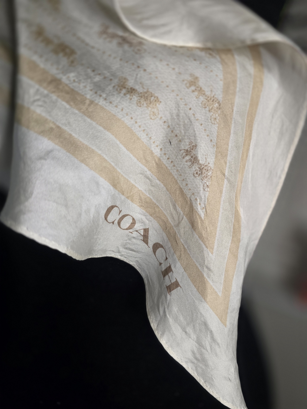 Coach Cream and Beige Signature Logo Silk Scarf